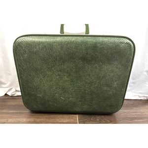 Vintage JC Penney Green Hard Shell Suitcase 20x15 w Key Travel Case
